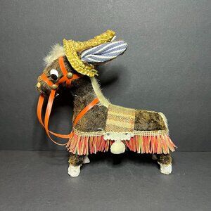 Vintage Handmade Mexican Folk Art Donkey Mule Figure w/ Sombrero Hat 6.25 x 6"